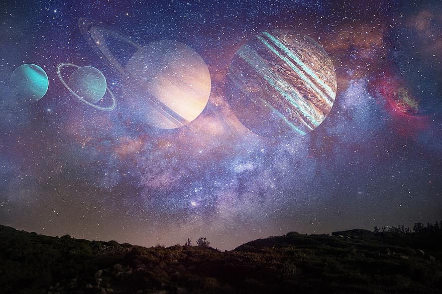 planētas, Saules sistēma, telpa, debesis, zvaigznes, zvaigžņotas debesis, naktī, astronomija, sci-fi, fantāzija, tapetes
