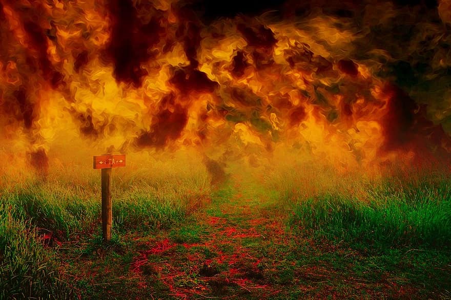 地獄、火災、燃焼、山火事、危険、インフェルノ、煙、熱、ゴシック、ファンタジー、シュールな
