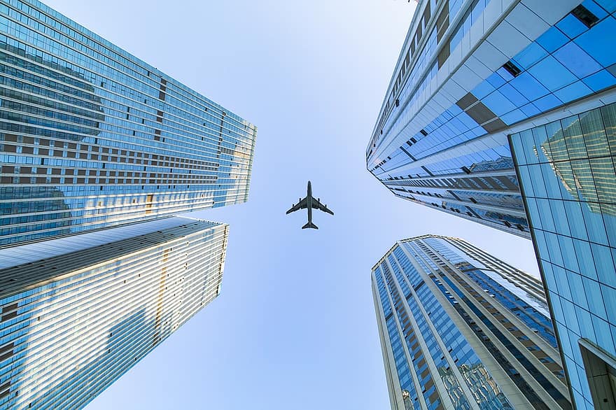 Airplane, Flight, Adventure, Travel, Tourism, City, Urban, Transportation, Engine, Aviation, skyscraper