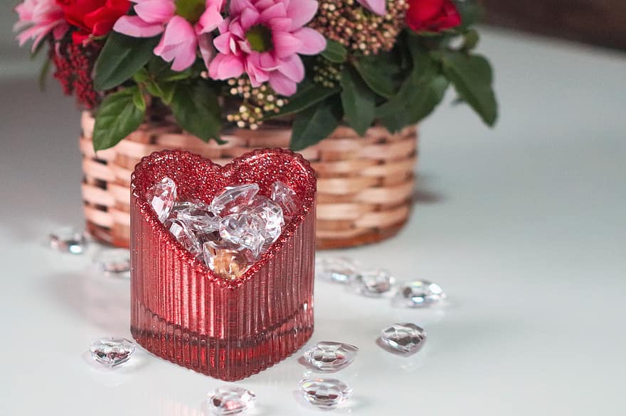 Valentins Dag, rødt hjerte, blomster, gave, kærlighed, give, valentinsdag, fødselsdag, romantisk, rød, hilsen