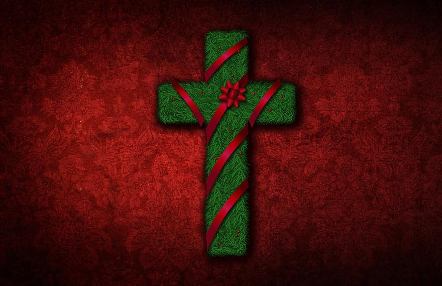 عيد الميلاد ، إكليل ، يسوع ، تعبر ، شريط ، ينحني ، زخرفة ، أحمر ، يوم الاجازة ، ساطع ، ديكو