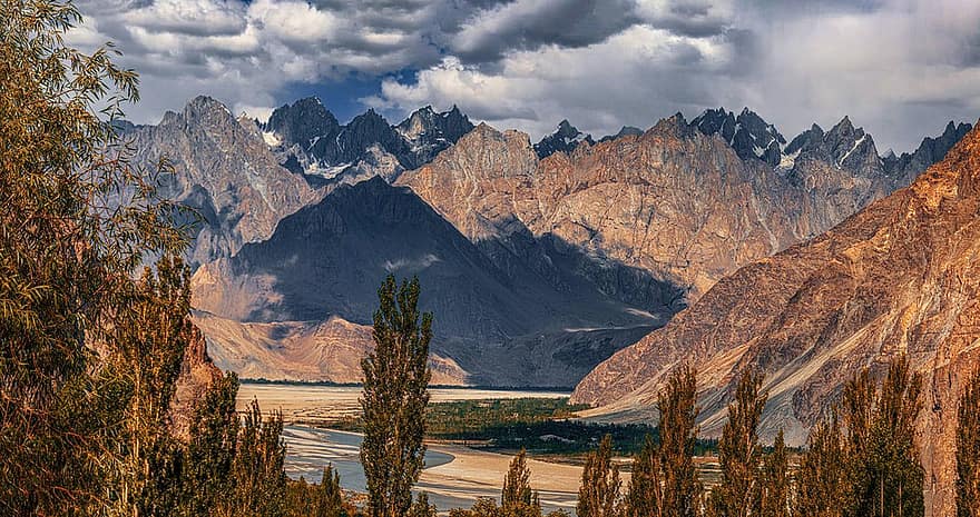 kalns, ielejā, Pakistāna, gilgit, baltistāna, raksturs, karakoram, ainavu, skardu, himalaja, Āzija