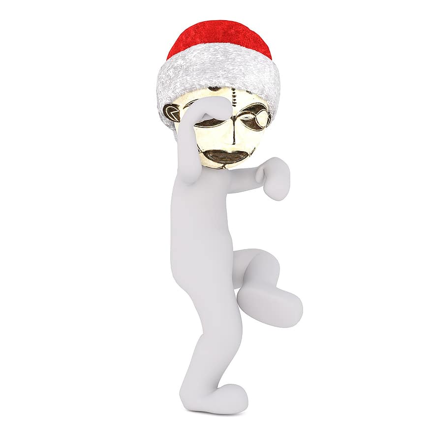 hombre blanco, aislado, modelo 3d, Navidad, sombrero de Santa, cuerpo completo, blanco, 3d, figura, máscara, mascarada