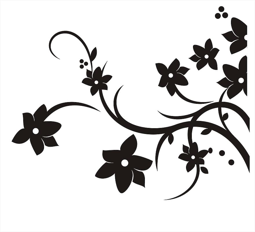 bloemen, zelfklevend, decoratie, standaard, zwart