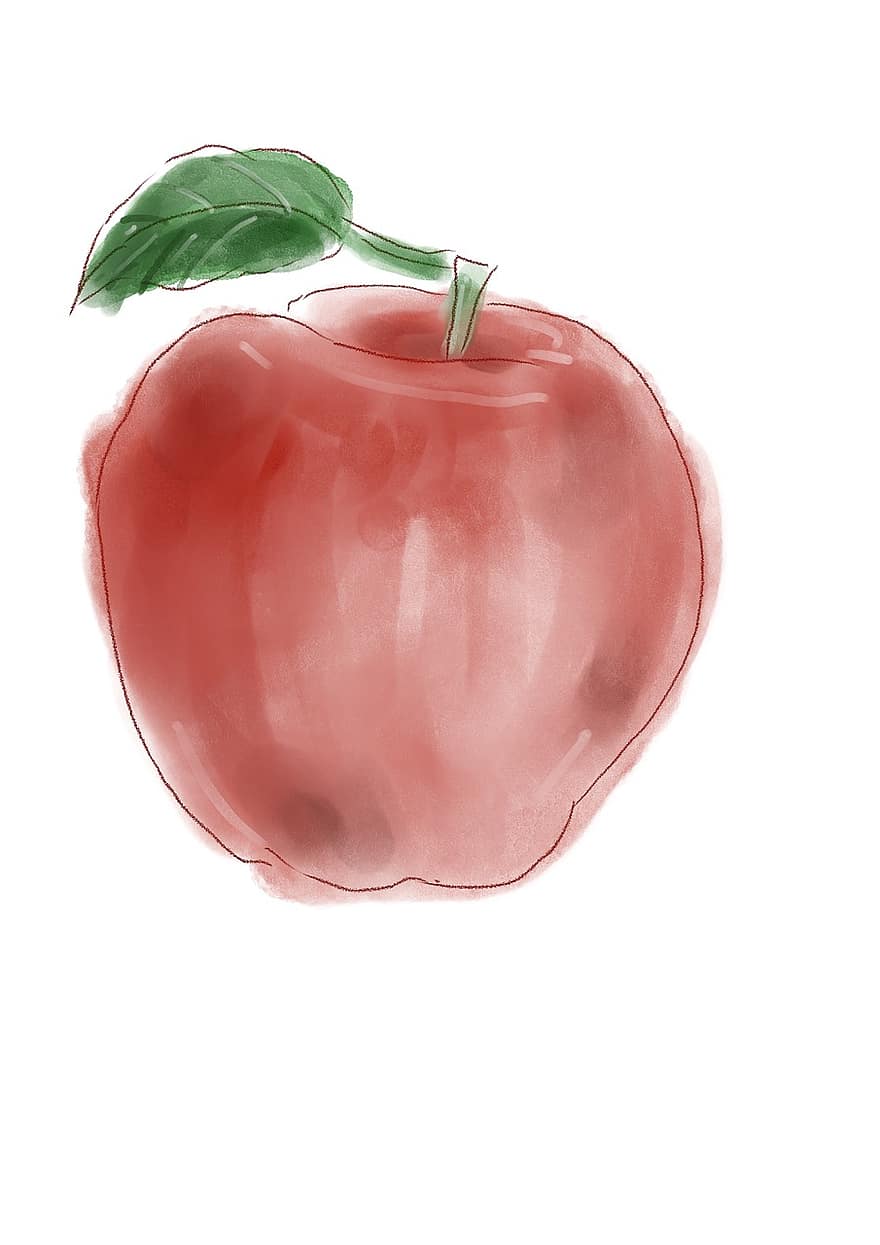 Obst, Apfel, Zeichnung, skizzieren, Lebensmittel, Frische, Blatt, organisch, gesundes Essen, Illustration, reif