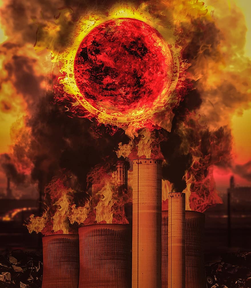 Solexplosion, apokalyps, jord, brinnande