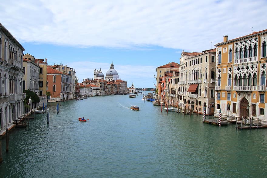 Veneza, Itália, grande canal, barcos, prédios, canal, via fluvial, cidade, histórico, Europa