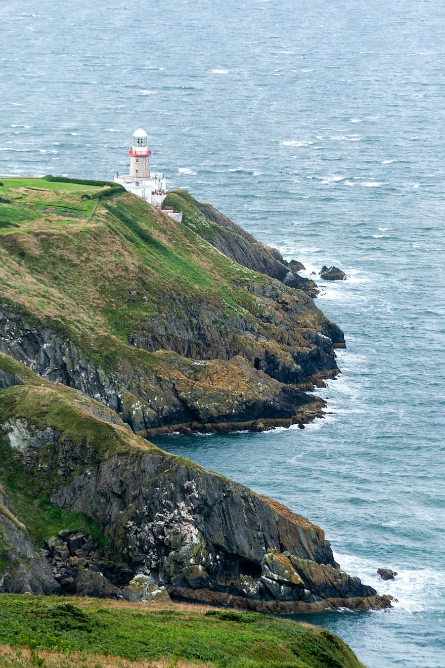 崖、ヨーロッパ、アイルランド、灯台、風景、自然、海、海洋