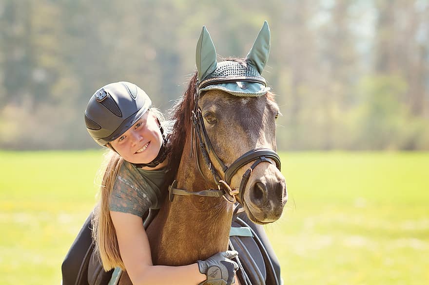 paardrijden, paard, meisje, gelukkig, samen, rijden, ruiter, paarden, dier, zoogdier, hobby