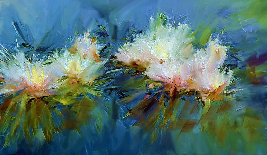 Water Lilies, Abstract, Landscape, Beauty, Palette Knife, Art, Artistic, Paint, Paintbrush, Bright, Colorful