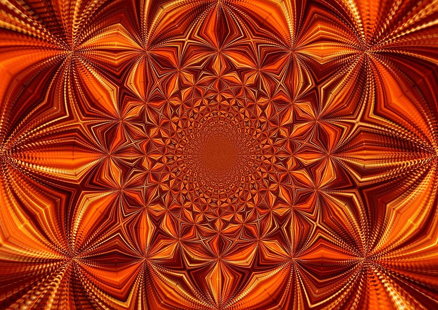 kaleidoskop, digital kunst, mønster, oransje, brun, vårfarger, bakgrunns, lys farge, rund form
