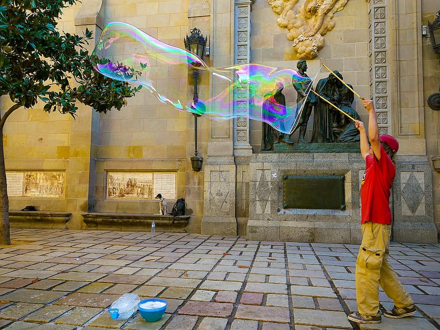 мыльные пузыри, мальчик, улица, на открытом воздухе, город, пузырьки, развлекательная программа, дитя