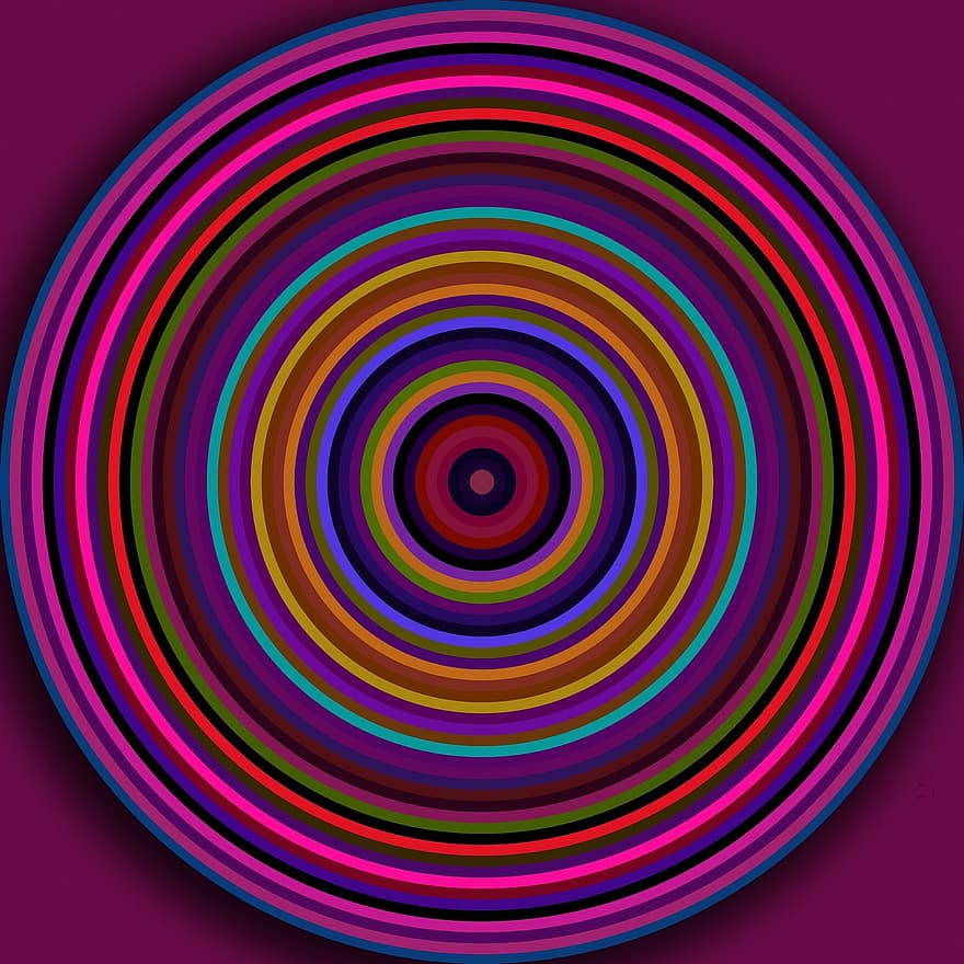 ympyrä, pyöristää, renkaat, värikäs, kuvio, violetti, pinkki, keskusta, keskimmäinen
