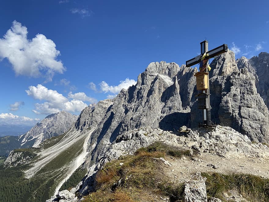 Arzalpenkopf, Itália, cimeira cruz, montanhas, natureza, Alpes, dolomites, panorama, pico, cimeira, Sexten