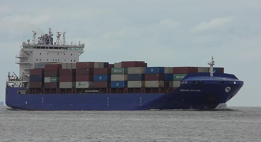 statek, kontenerowiec, pojemniki ładunkowe, statek morski, Delphis Botni, statek towarowy, import, eksport, Port