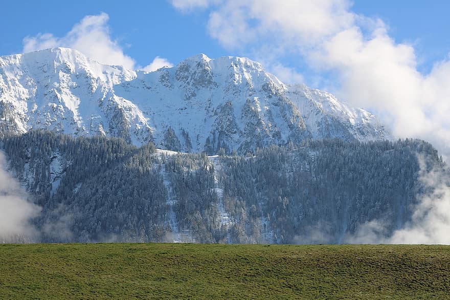 Gantrisch Natuurpark, berg-, wolken, buitenshuis, natuur, Alpen, landschap, Berner Highlands, Berner Oberland, Zwitserland, sneeuw