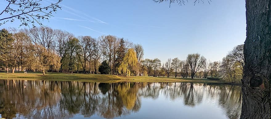 Munich, parque Olímpico, agua, paisaje, naturaleza, al aire libre, otoño
