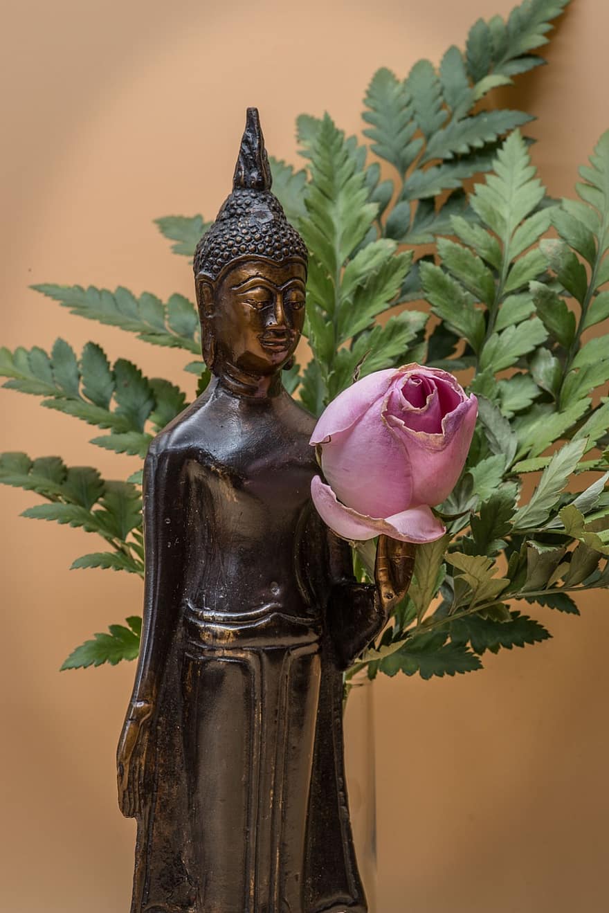 รูปปั้น, Buddah, ประติมากรรม, ศาสนา, จิตวิญญาณ, วัฒนธรรม, ศิลปะ, ดอกกุหลาบ, รูปปั้นทองสัมฤทธิ์