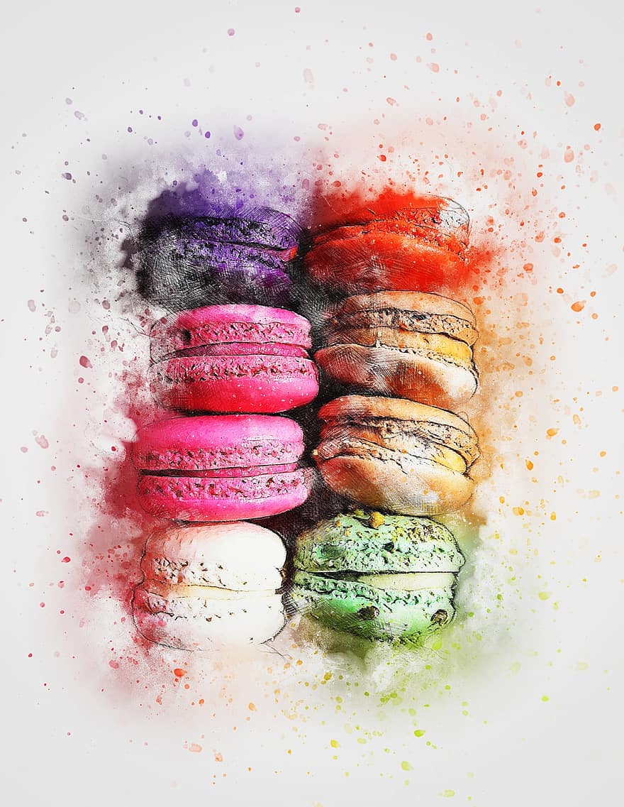 Cake, Pastry, Macaroon, Colorful, Art, Abstract, Watercolor, Vintage, Party, Artistic, T-shirt