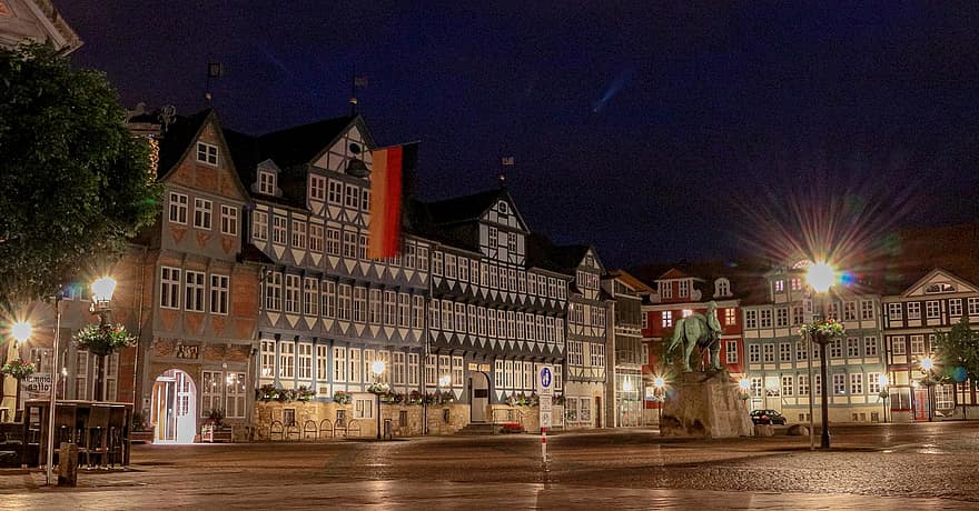 Wolfenbüttel, lavere saxoni, historiske centrum, downtown, by, truss, arkitektur, bygning, gammel, markedsplads, nat