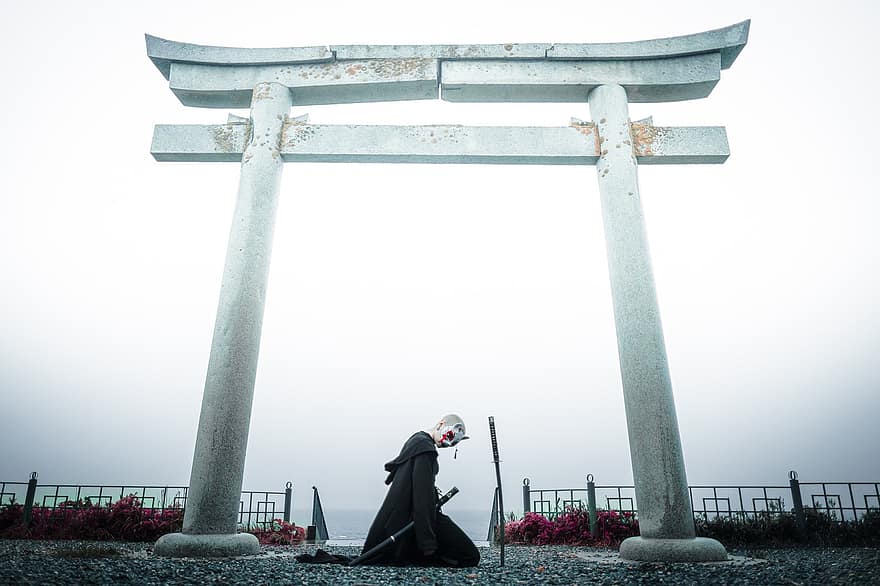 torii, samurai, sakhalin, Porta tradicional japonesa, guerrer