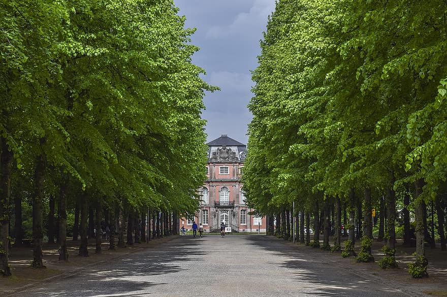 Laan, bomen, weg, natuur, landschap, park, groen, kasteel, Düsseldorf, zomer