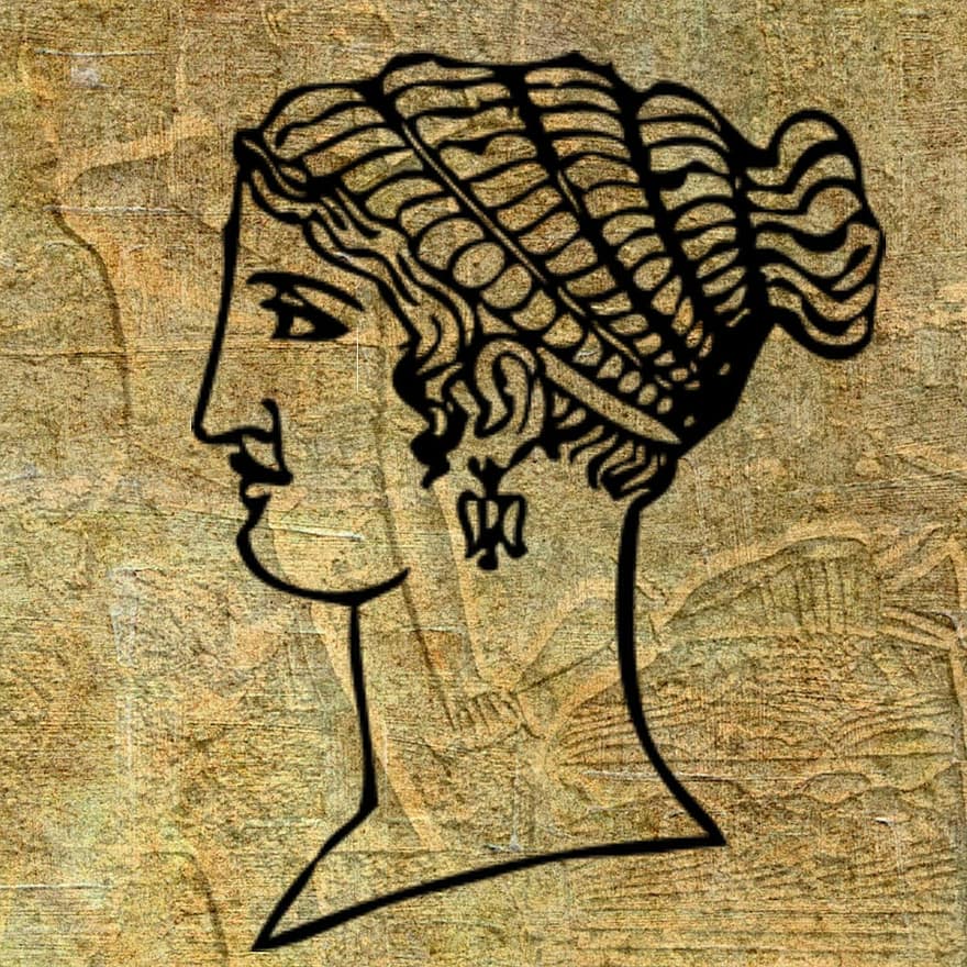 görög, szüret, régi, frizura, hölgy, nő, lány, zárak, portré, történelem, történelmi