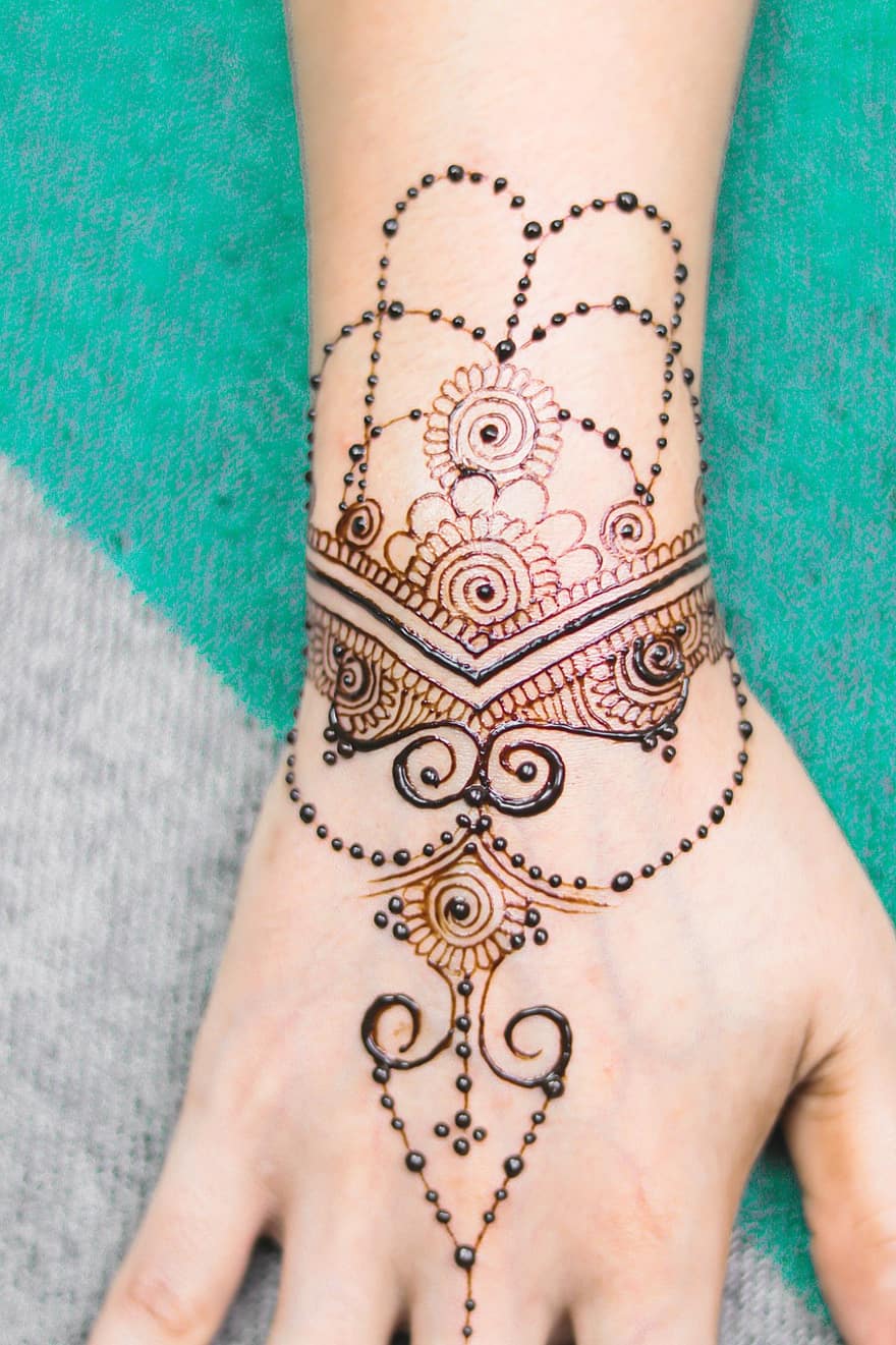 hena, mão, menina, nupcial, Castanho, Cosmético, desenhar, moda, Desenho de Henna, Mão de Henna, tatuagem de henna