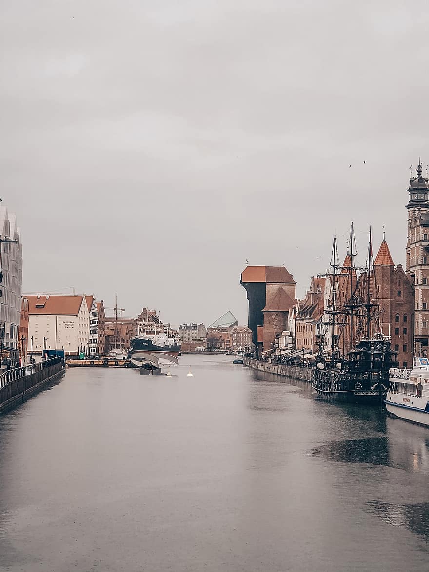 rakennus, joki, arkkitehtuuri, kaupunki, Gdańsk, Puola