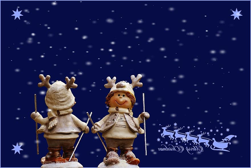 Natal, figuras, inverno, neve, esqui, engraçado, animal, deco, época de Natal, advento, decoração