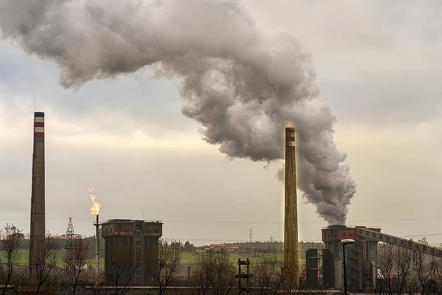 usine, contamination, changement climatique, fumée