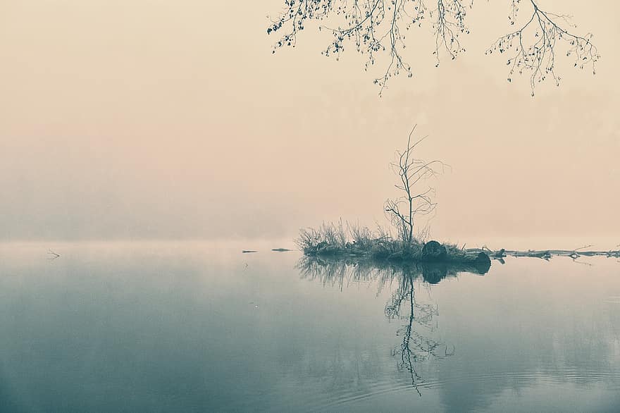 lago, niebla, naturaleza, al aire libre, agua, árbol, paisaje, otoño, reflexión, escena tranquila, bosque