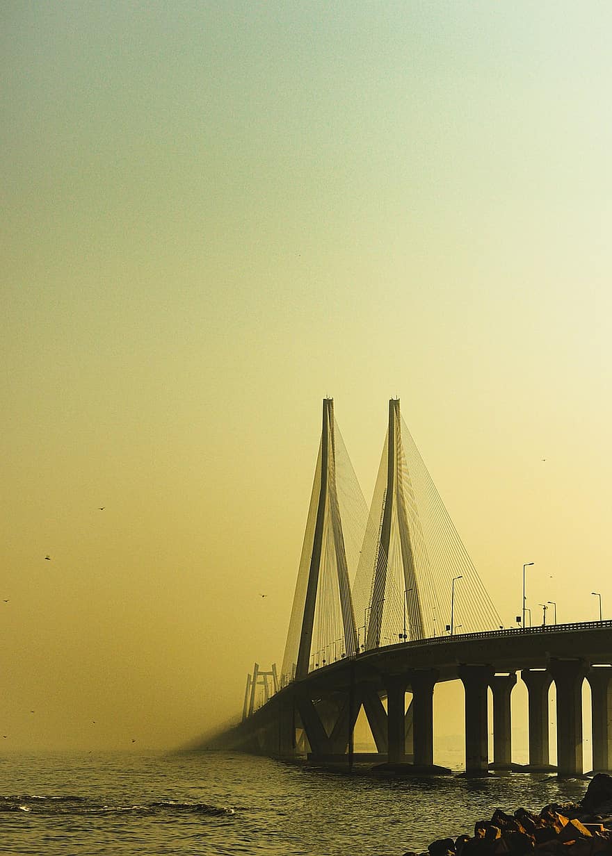 tilts, mumbaja, maharashtra, Indija, savienojumu, pilsēta, krēsla, ūdens, saulrieta, arhitektūra, slavenā vieta