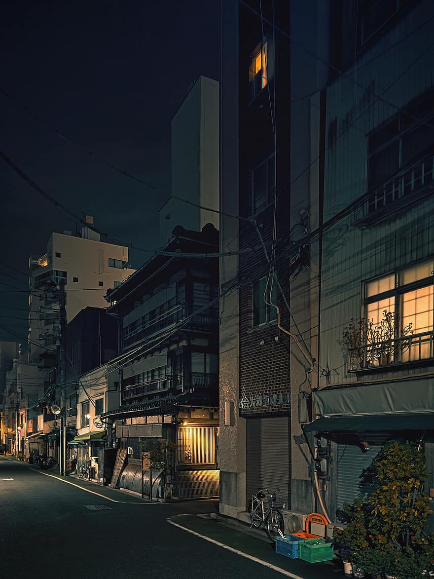 ніч, токіо, вул, Японія, міський, тротуар, архітектура, освітлений, міський пейзаж, сутінки, екстер'єр будівлі