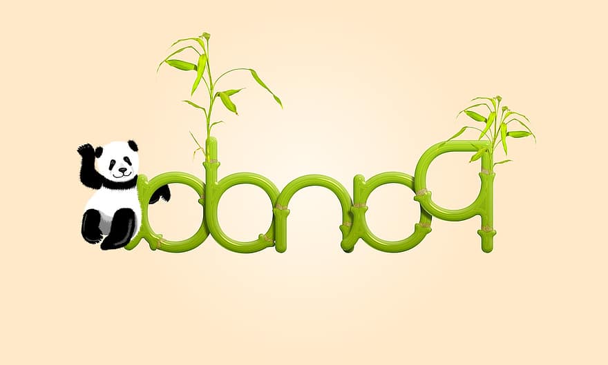 panda, bambus, blader, natur, ord, tekst, logo, typografi