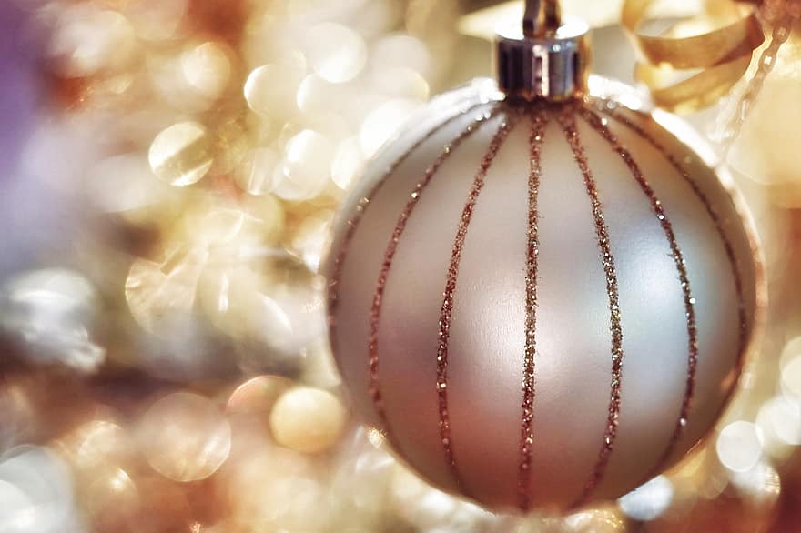 ornament, Kerstbal, Kerstmis, kerst versiering, achtergrond, boom decoraties, goud, komst, bokeh, kerstboom, Sylvester