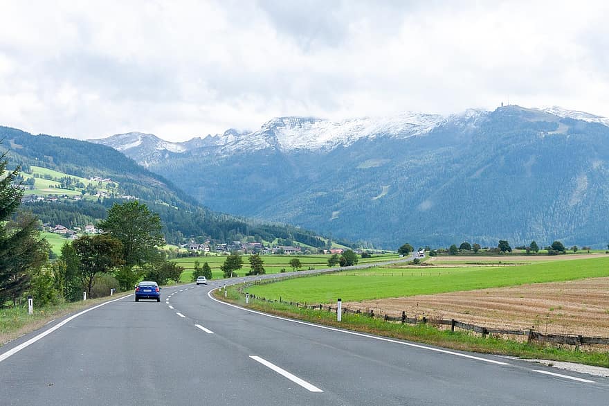 Ausztria, út, országút, forgalom, tájkép