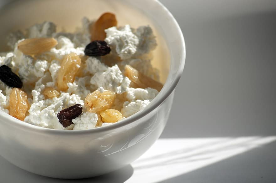 Cottage Cheese, Raisin, Dried Apricots, Food, Dish, Fruits, Healthy, Bowl, close-up, freshness, healthy eating