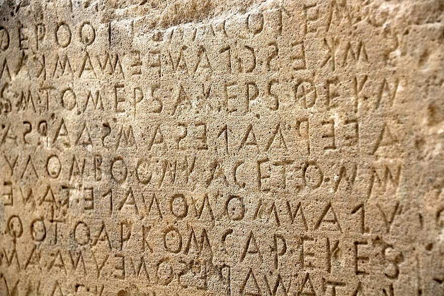 brieven, stenen textuur, achtergrond, muur, Romeins, Grieks, antiek