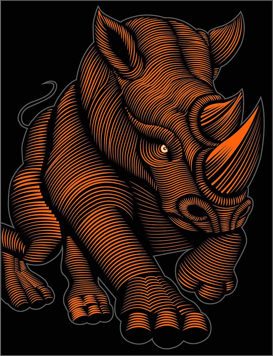 Design de mistura, ilustrador, animal, um rinoceronte de chifre, mistura, mínimo, criatividade, inspiração, Brown Creative
