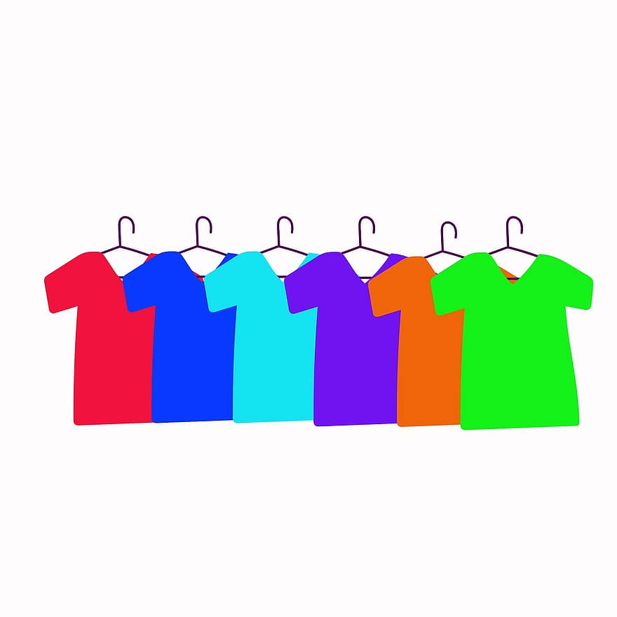 kleding, t-shirts, kleurrijke kleding, kleren, mode, achtergrond, tekening, clip art, Kleurrijke T-shirts, Kleurrijke overhemden