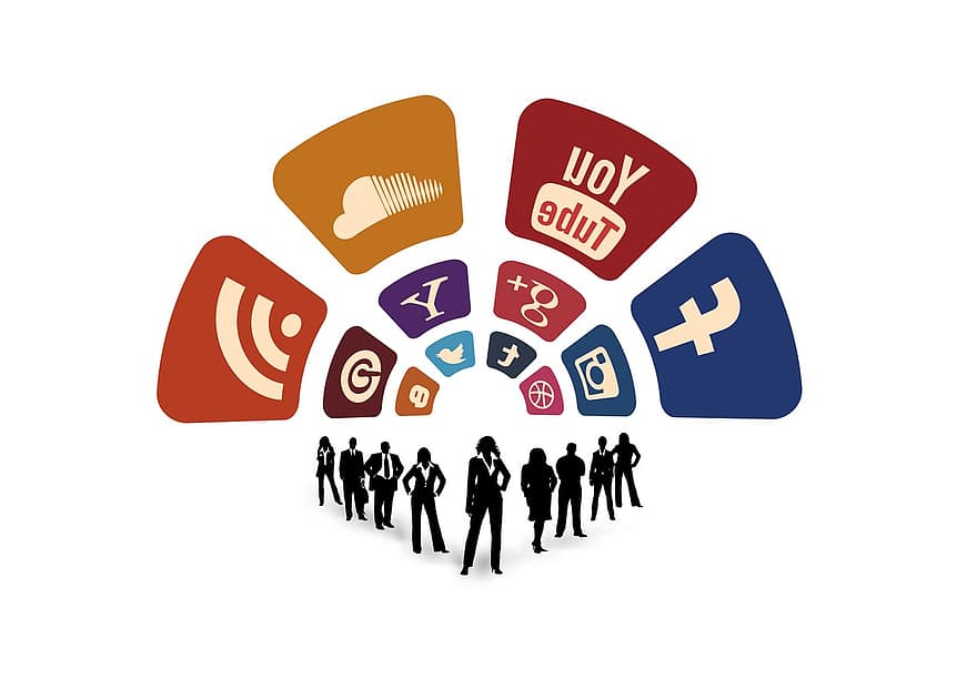 conjunto de ícones, homem, mulher, silhueta, mídia social, contato, rede, notícia, blog, mensagem, Instagram