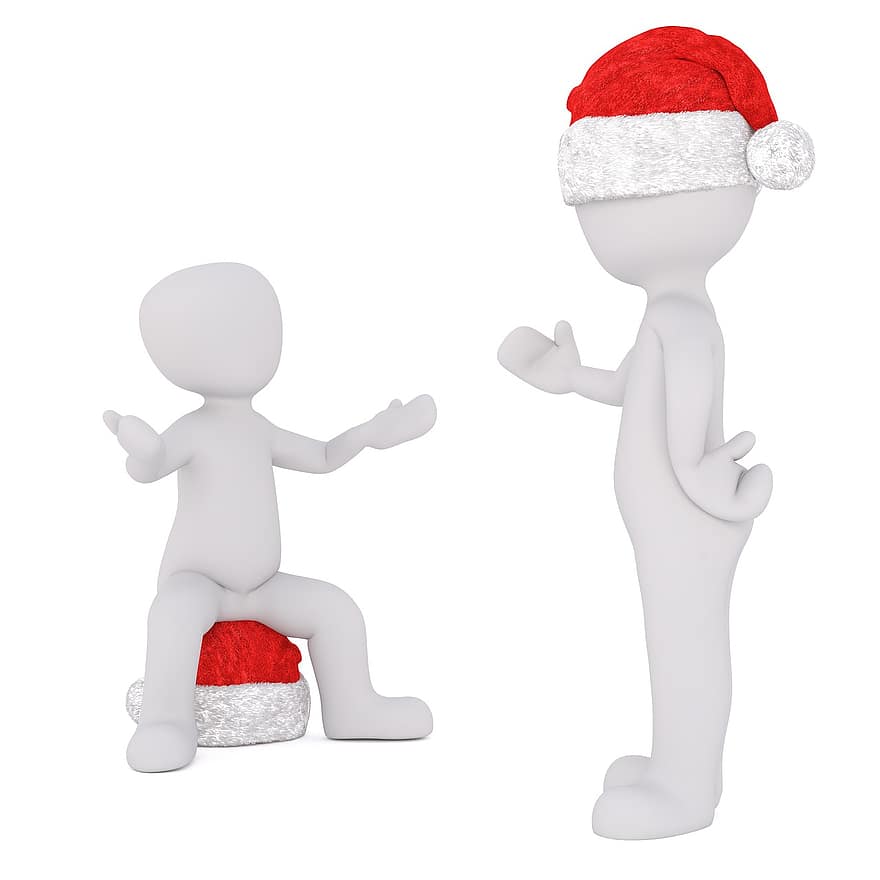Christmas, White Male, Full Body, Santa Hat, 3d Model, Figure, Discuss, White, Stand, Rest, Sit