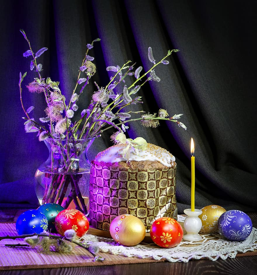 torta, uova, candela, primavera