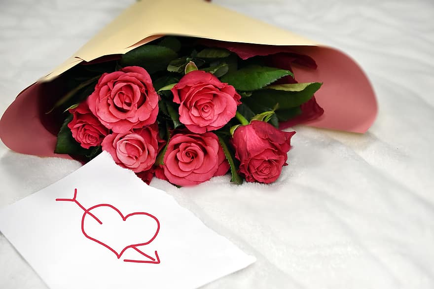 pušķis, rozes, ziedi, rozā rozes, rozā ziedi, mīlestība, romantisks, zied, zieds, tuvplāns