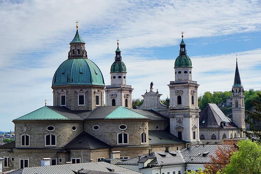salzburg, gereja, kubah, Austria, Arsitektur, Katedral, bangunan, atap, bersejarah, tengara, agama