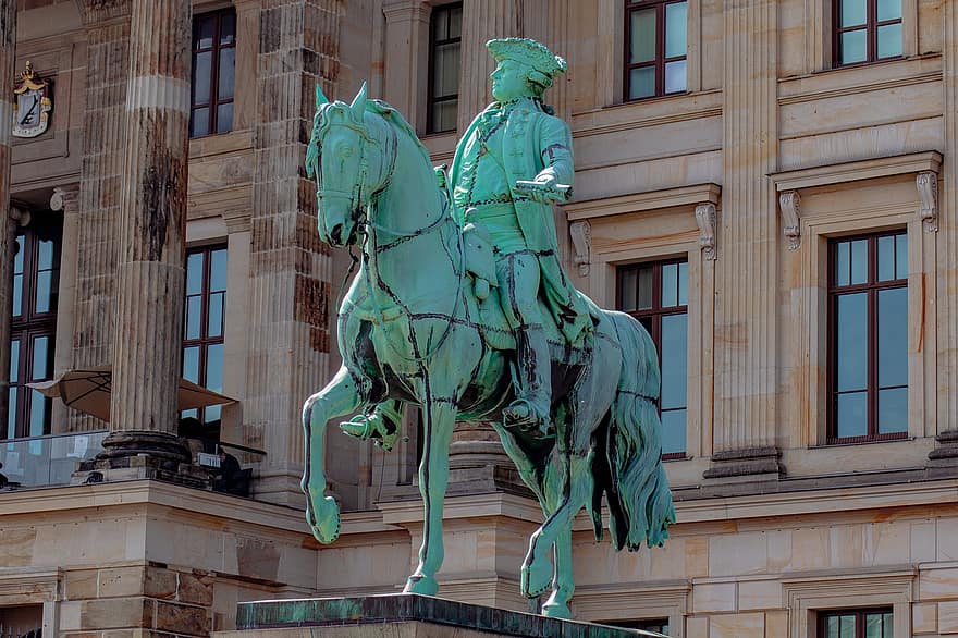 статуя, Лесинг, Брауншвайг, в центъра, замък, Schlossplatz, исторически, забележителност, архитектура, кон, известното място