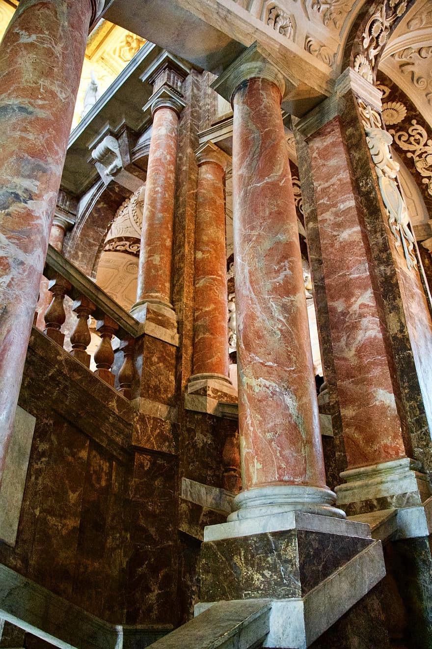 escalera, columnas, arquitectura, mármol