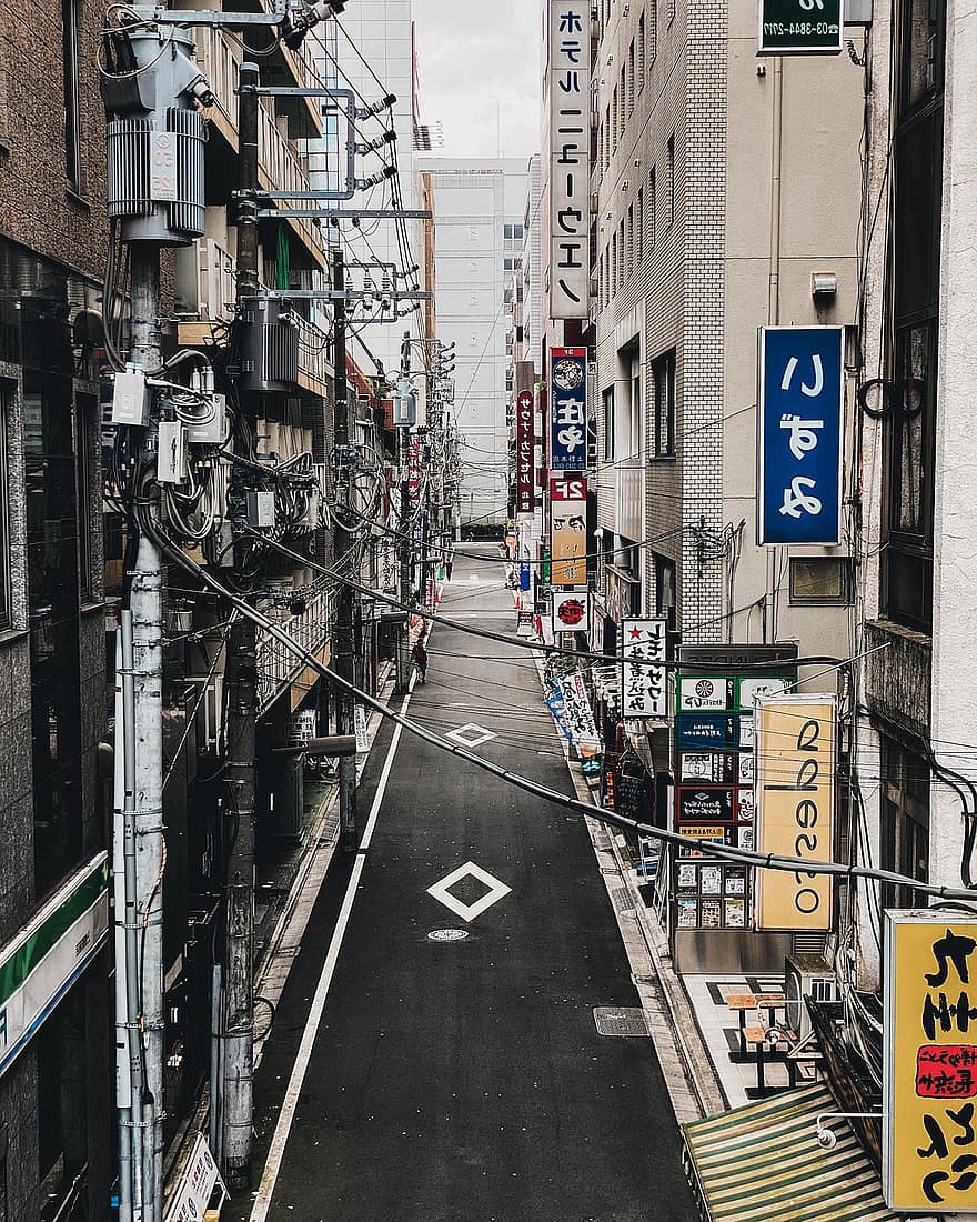 carrer, carretera, botigues, senyals de trànsit, edificis, urbà, ciutat, estiu, tokyo, anime