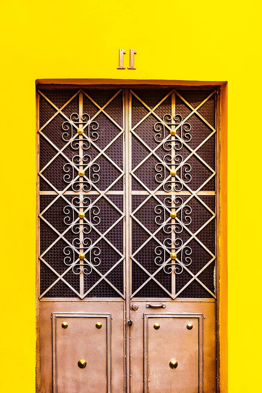 dveře, vchod, brána, dekorace, číslo, jedenáct
